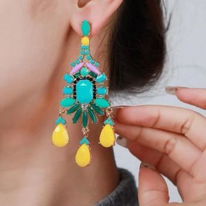 Boutique - Bright turquoise / yellow rhinestone drop earrings